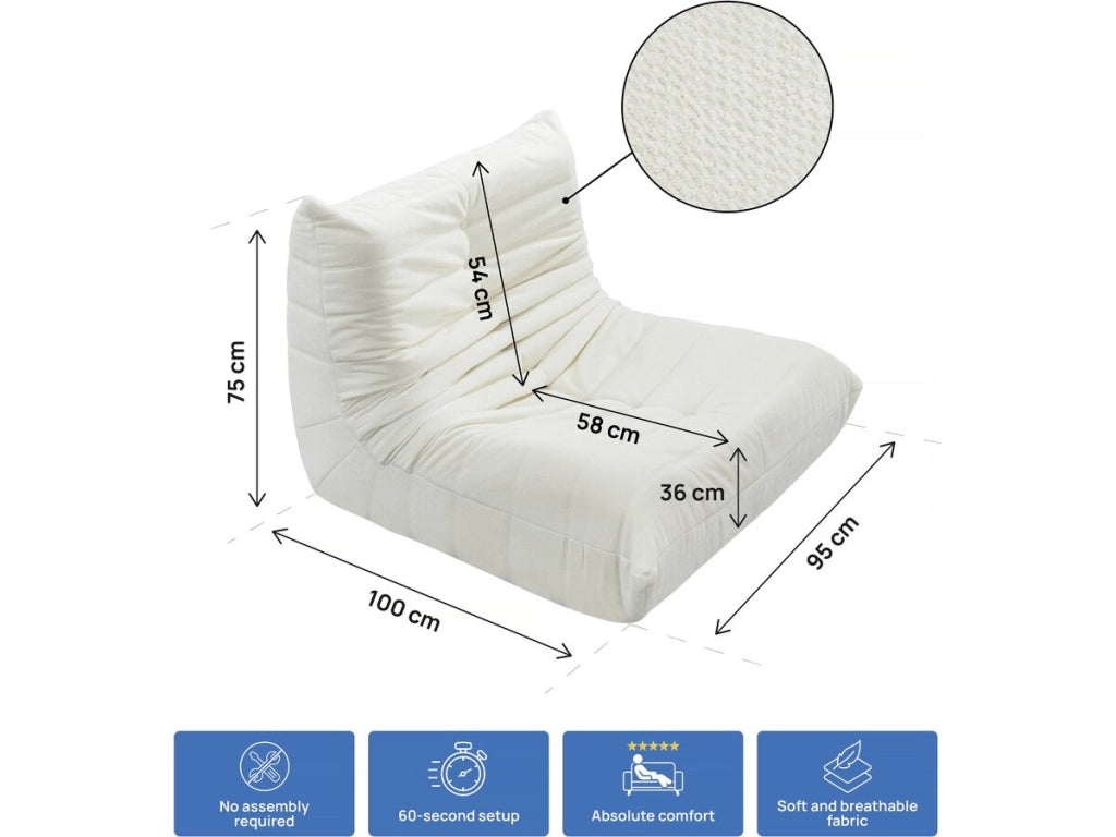 Chaise longue in tessuto ciniglia Velasca - 95 x 100 x 75 cm - Crema