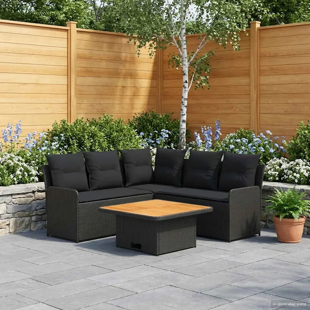 Set di Mobili con cuscino 6 pcs Nero Rattan in PE