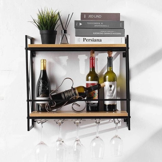 Wandmontaggio wijnrek 548 cm, duurzaam, solido e facile da installare, wijnhouder elegante per opslag di vino, glashouder per cucina, sala da pranzo, cantina o bar.