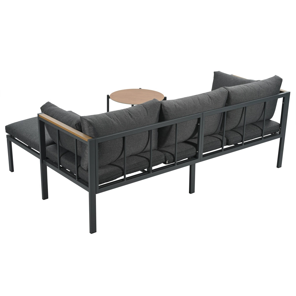 Set da Giardino con Divano Angolare, Tavolino e Pouf ¨C MINIMAL ¨C Polyrattan Grigio, Piano in Vetro