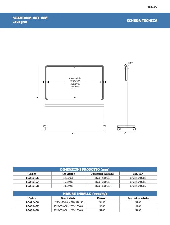 Lavagna magnetica bifacciale 150 x 90