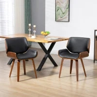 Set di 2 Sedie da Pranzo Stile Vintage Imbottite in Legno e Finta Pelle PU, Nero e Legno