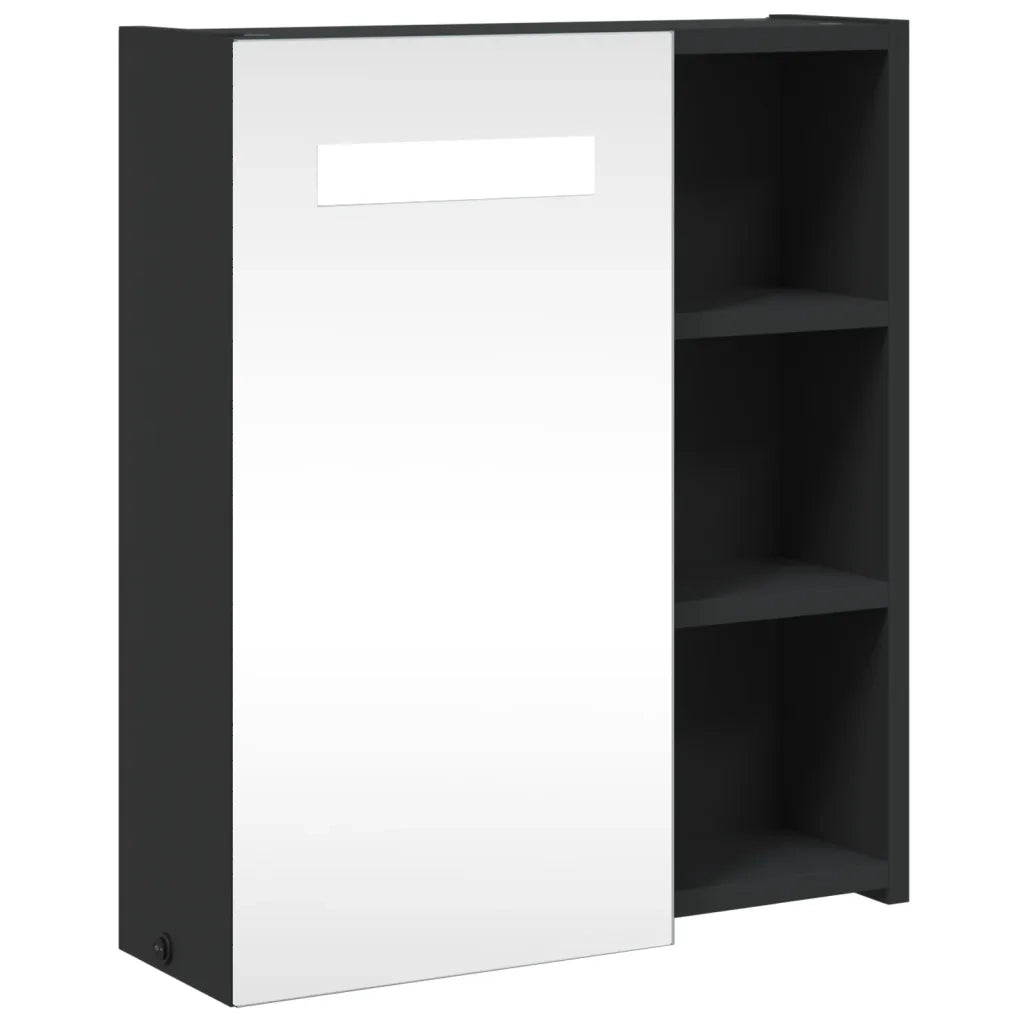 Mobiletto da bagno a parete con specchio e illuminazione a LED 45 x 13 x 52 cm con pratica illuminazione e design elegante in legno nero 02_0047267