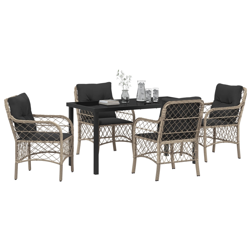 Set da pranzo da giardino da 5 pezzi con cuscini Grigio Chiaro Polyrattan