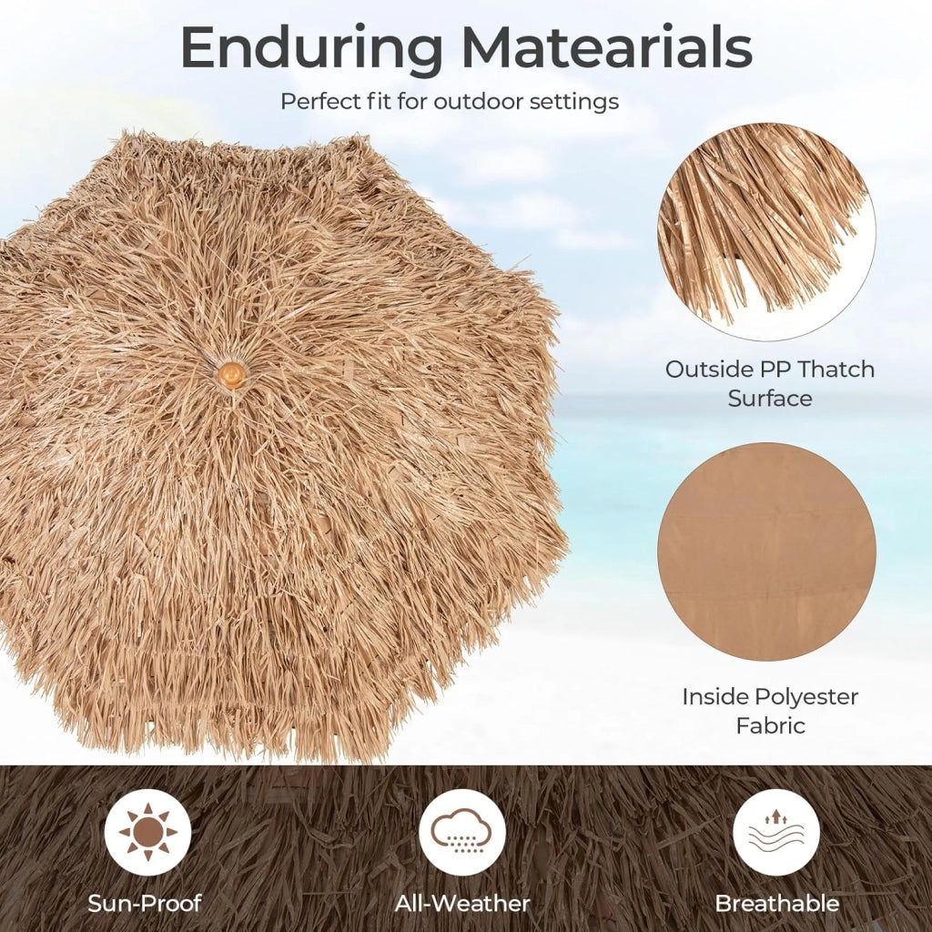 Ombrellone in stile hawaiano, 218 cm di altezza, con borsa per il trasporto e piede pieghevole, ombrellone esotico in paglia simulata di riso pieghevole per giardino, balcone, senza Base
