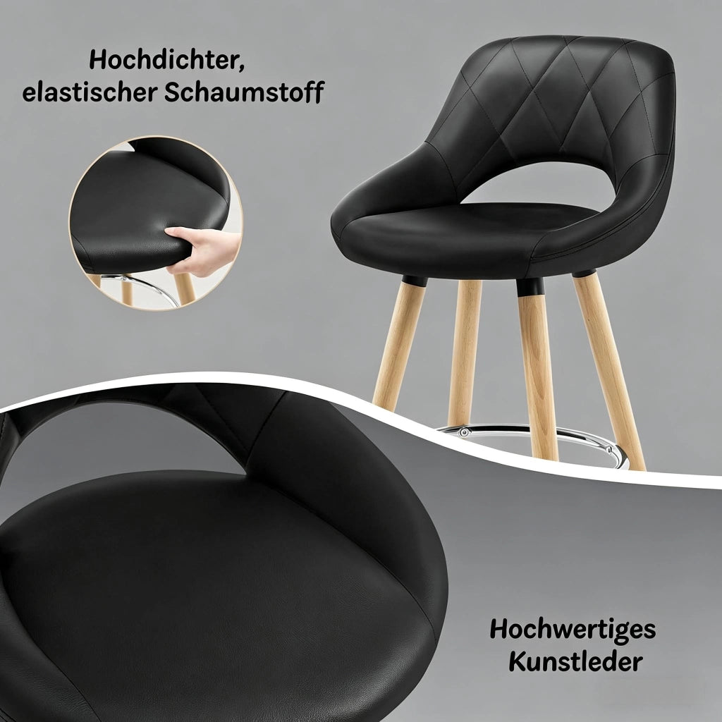 SGABELLO Bar con Schienale 68 cm Nero in Similpelle e Legno