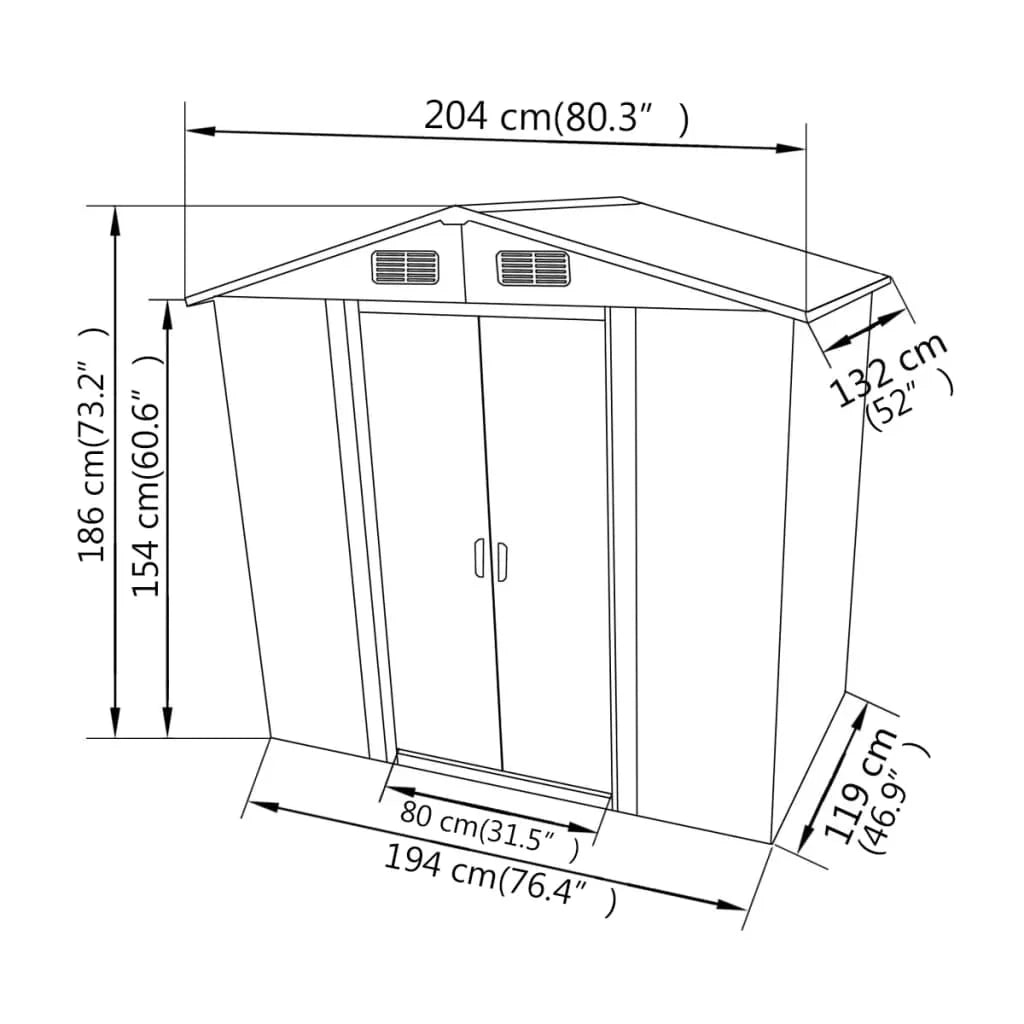 Casetta da giardino cabina ripostiglio capanno da esterno capanno per attrezzi metallo robusto 204 x 132 x 186 cm grigio 02_0022388