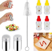 Struzzo per sale e pepe - 2 pezzi forati - acciaio inossidabile - 5 ml - piccoli contenitori per sale con coperchio - 4 contenitori per salse - 23 ml - struzzo per erbe - acciaio inossidabile - contenitore da picnic - zuppa da campeggio