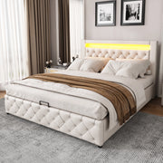 Letto imbottito 160x200 cm con contenitore, rete a doghe e LED