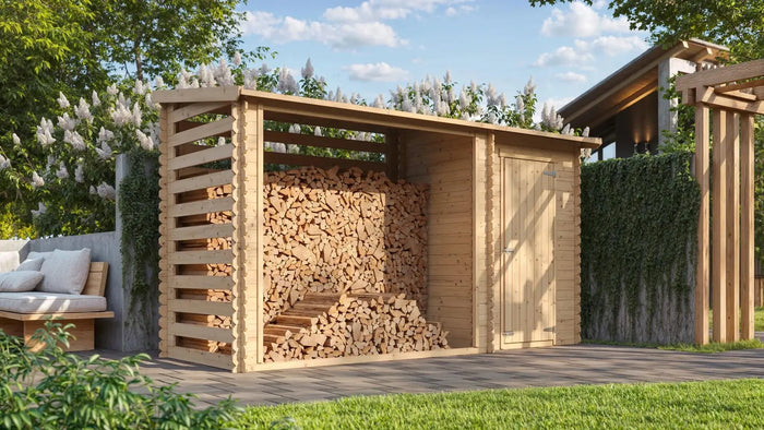Casetta da Giardino in Legno - A199x344x130 cm - 2,54 m2+1,1 m2 - TIMBELA M205