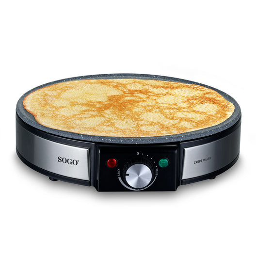 SOGO Crêpière Elettrica 1000W – Piastra 30cm Antiaderente, Temperatura Regolabile, Piedi Antiscivolo, Accessori Inclusi per Crepes Perfette
