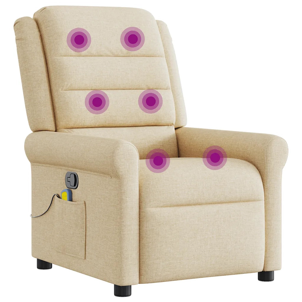 Poltrona Massaggiante | Sedia Relax Reclinabile Crema in Tessuto