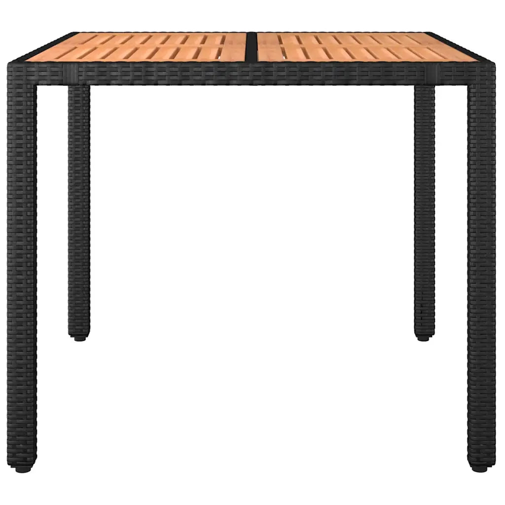 Tavolo da Giardino | Tavolino da esterno Piano Legno Nero Polyrattan Massello Acacia