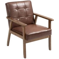 Poltrona in pelle sintetica, schienale capitonné, gambe in legno massiccio, 64x66x80cm, Marrone