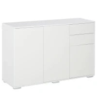 Mobiletto Multiuso in Legno Bianco con 2 Cassetti e 2 Armadietti con Apertura a Pressione, 117x36x74 cm