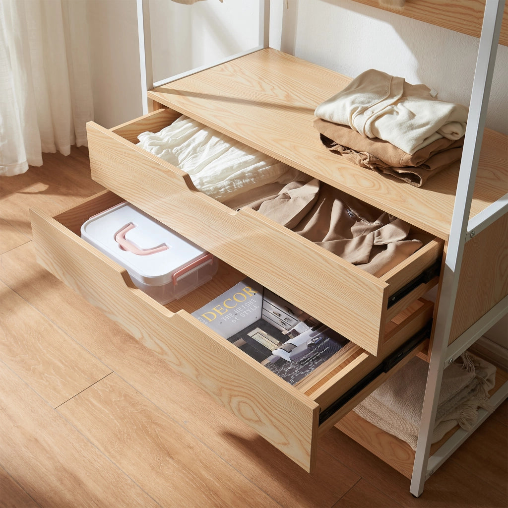 Organizzatore Guardaroba Larem Mobile Porta Abiti con Cassetti - Bianco / Effetto Rovere [en.casa]