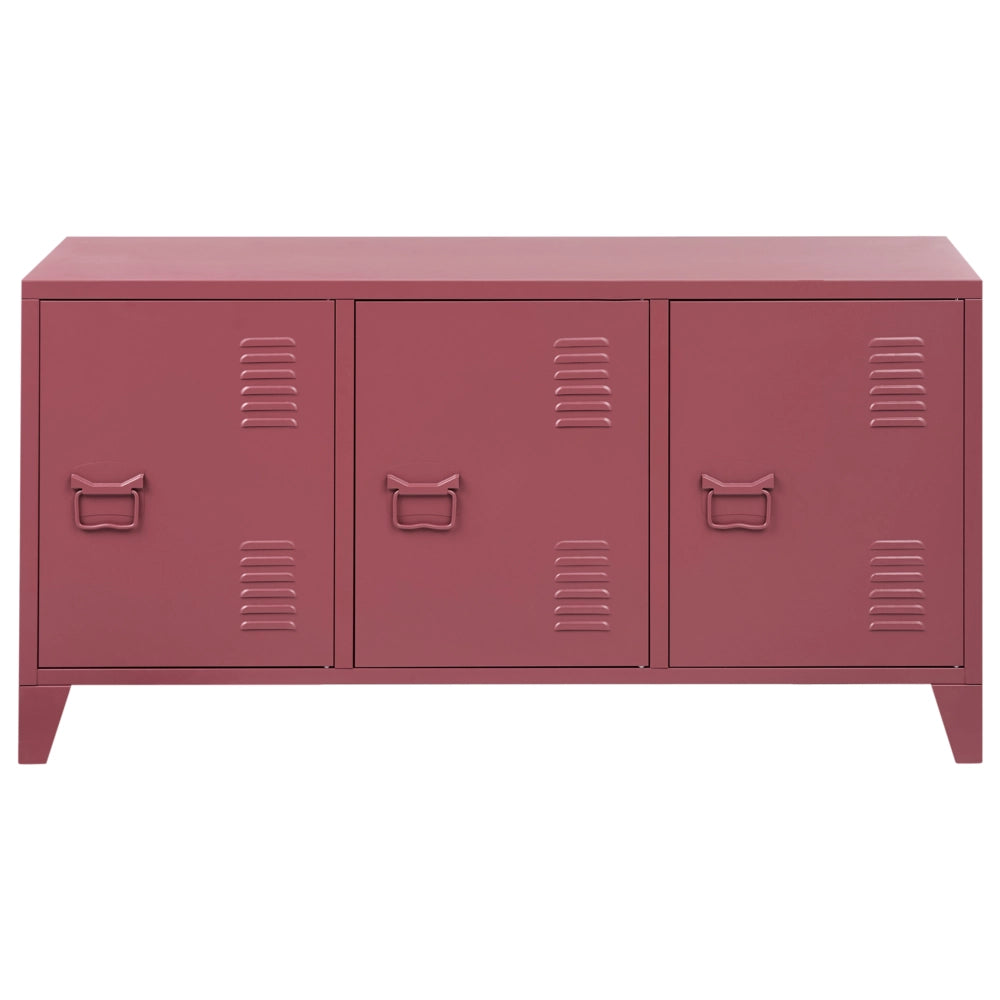 Credenza in acciaio a 3 ante con ripiani regolabili rosso scuro  mobile TV industriale home office