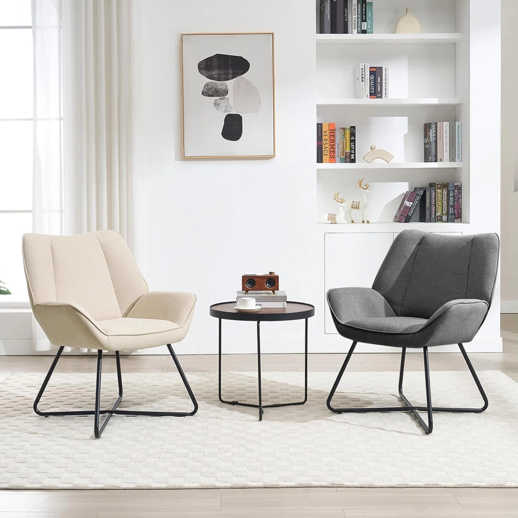 Poltroncina Camera da Letto, Poltrone Salotto, in Lino, con Gambe in Metallo, Portata 150 kg, Beige