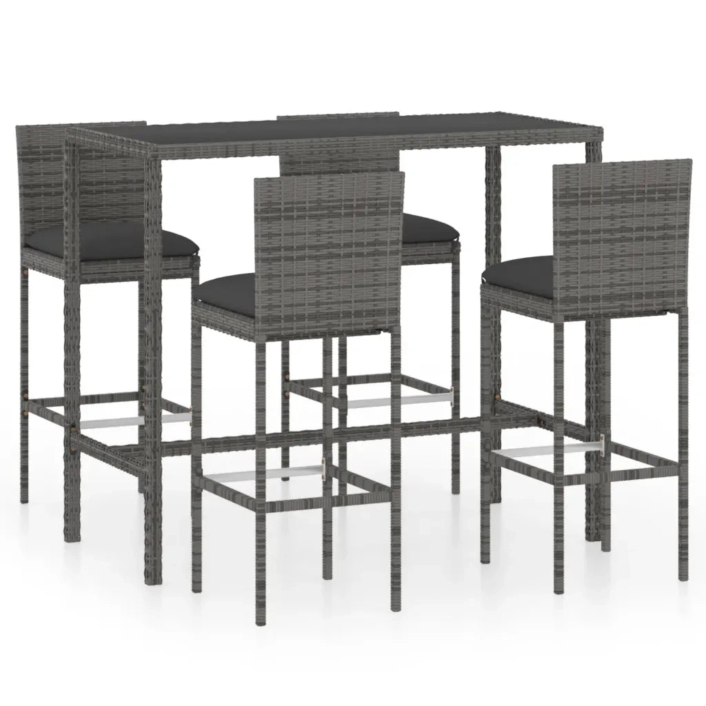 Set da Bar da Giardino 5 pz con Cuscini in Polyrattan Grigio 3064833