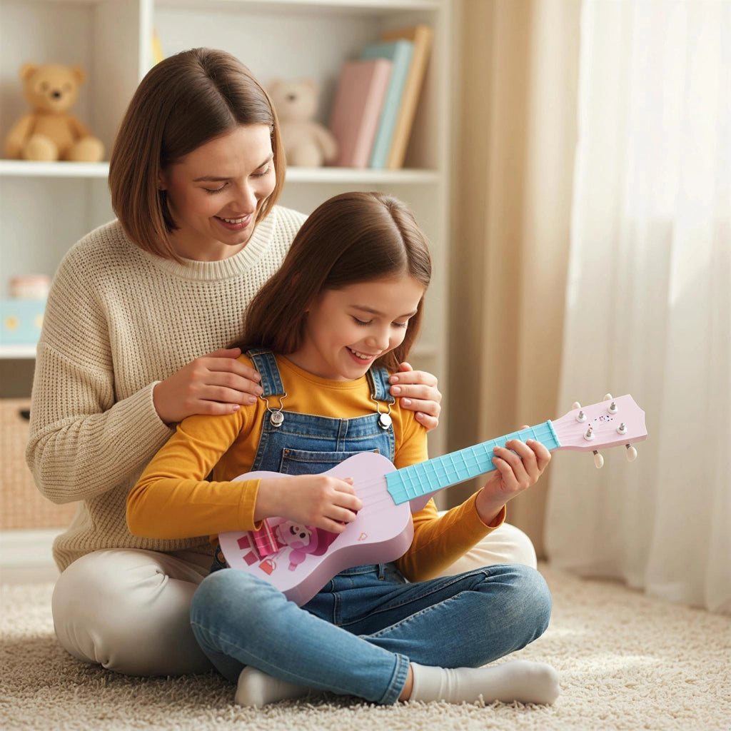 Ukulele mini bambini 4 corde nylon 12 tasti per principianti 53 cm-Strumento musicale educativo ukulele per bambini 3+ anni 17x6,5cm
