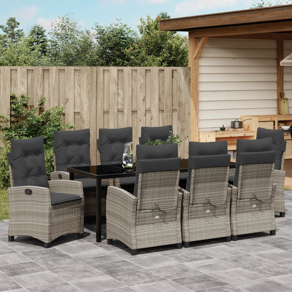 Set di Mobili da Giardino con Cuscini 9 Pezzi Grigio Chiaro Polyrattan