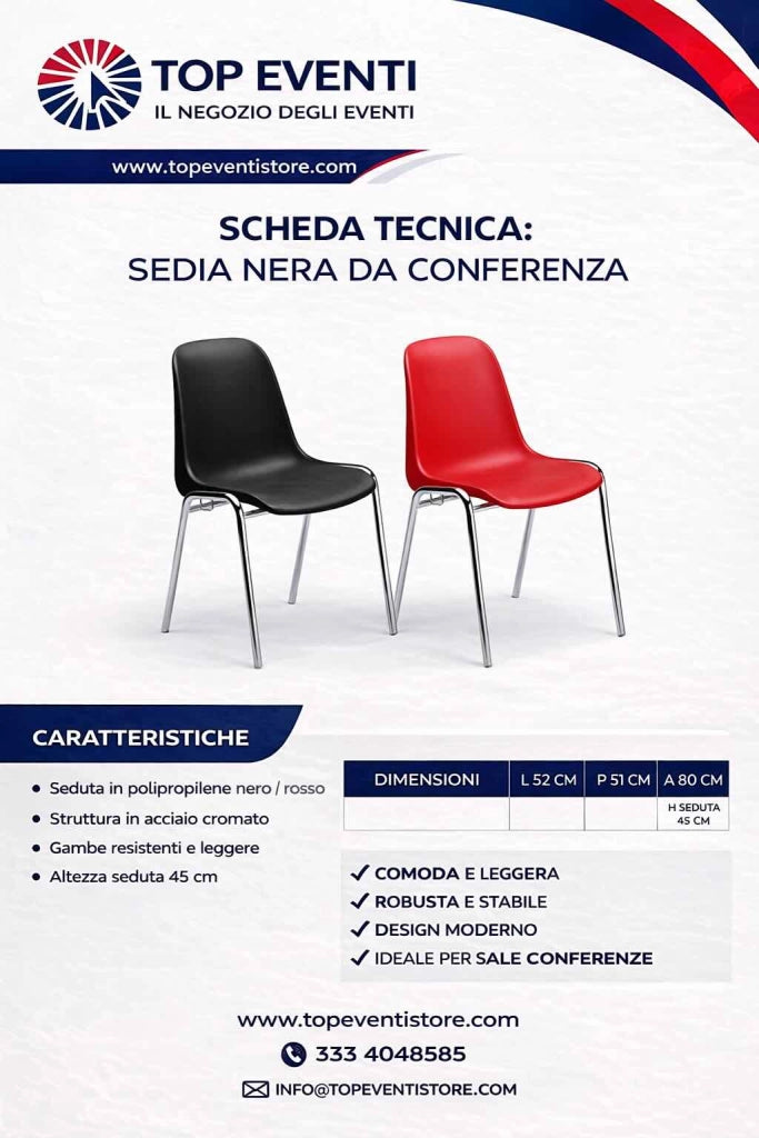 Sedia Monoscocca Ignifuga per Eventi Fiere e manifestazioni - COLORATE - nero