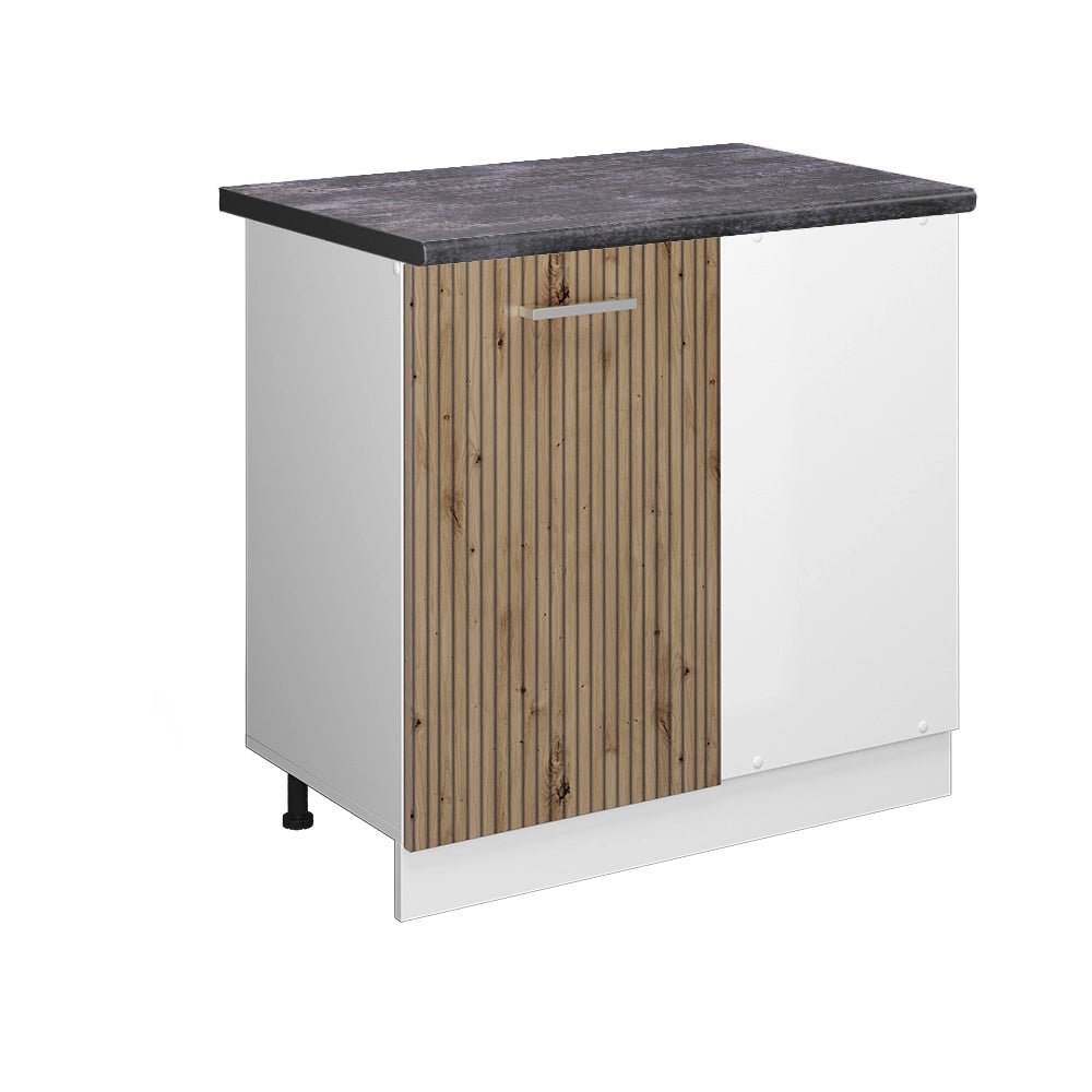 Mobile ad angolo cucina R-Line Rovere artigianale/Bianco 86 cm, PL Antracite Vicco