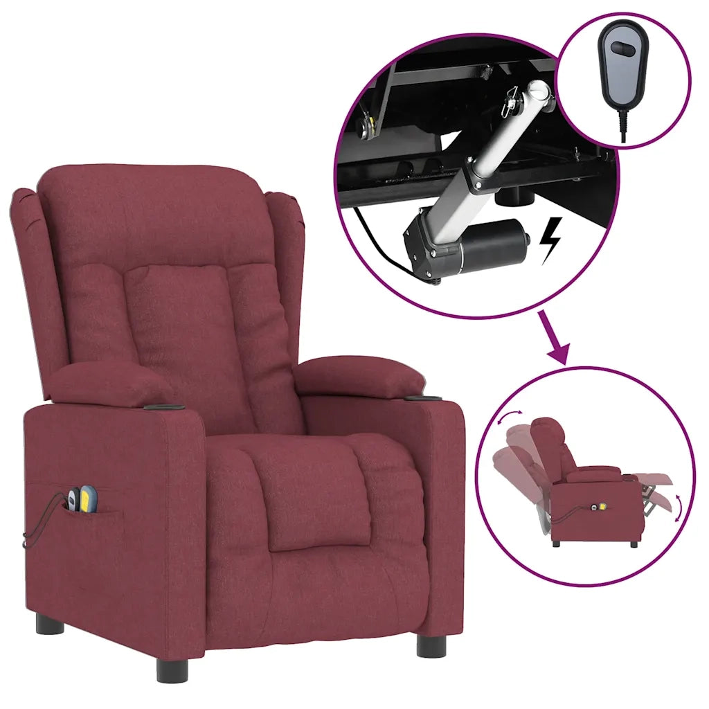 Poltrona Massaggiante Elettrica Rosso Vino in Tessuto 3098792