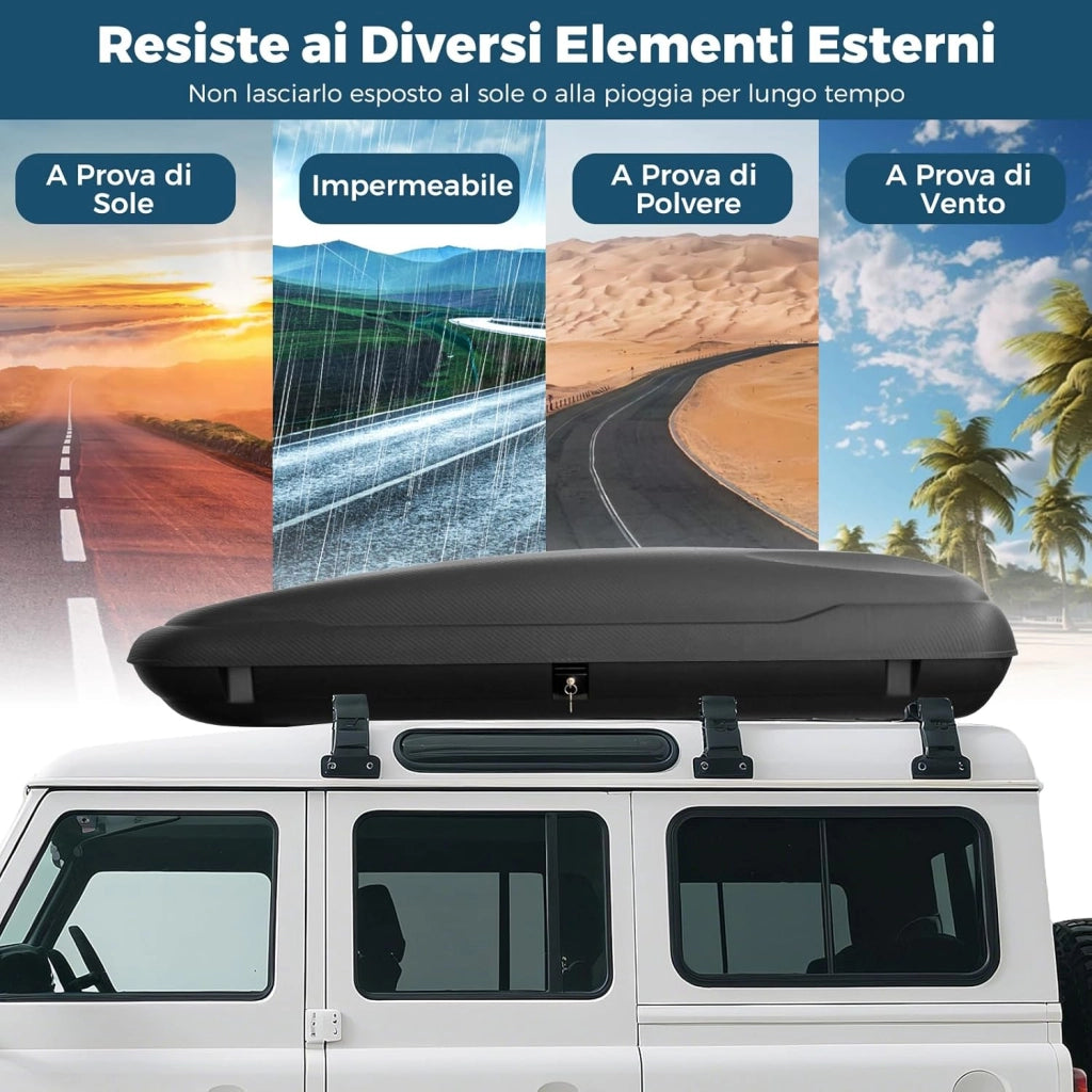 Box da Tetto per Auto XL, Baule Tetto Universale Rigido Impermeabile Super Resistente in Fibra Carbonio e Metallo, Portapacchi per Auto con Chiavi, Capacità 75 kg (201 x 79 x 38 cm)