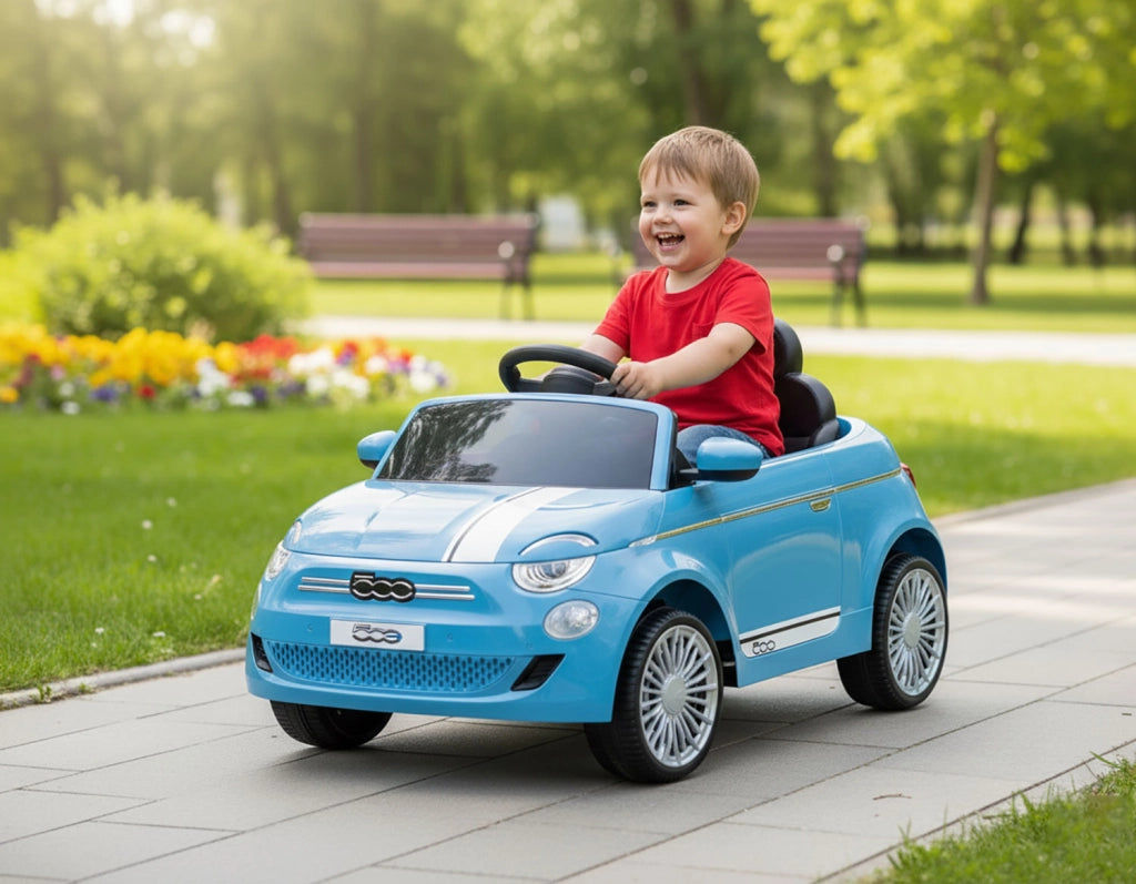 Macchina Elettrica per Bambini Licenza Fiat 500 12V con Telecomando Azzurro