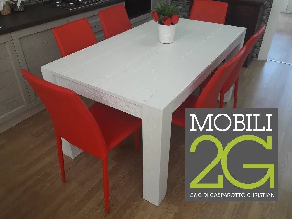 Tavolo abete bianco spazzolato allungabile misure 160x90 con 2 allunghe da 50 cm (643) - Mobili 2G