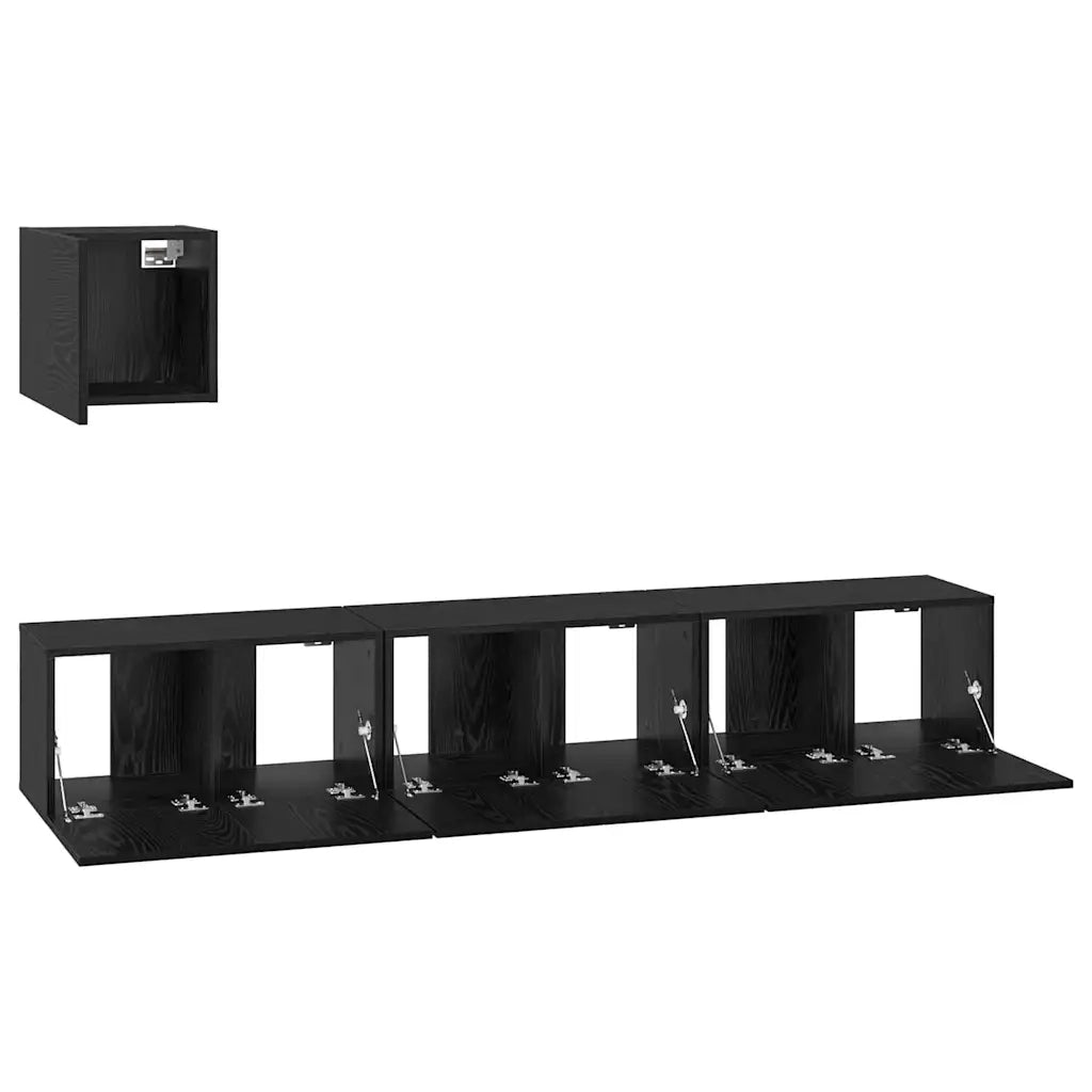 Set mobile TV 4 pcs Rovere Nero Legno multistrato 3393148