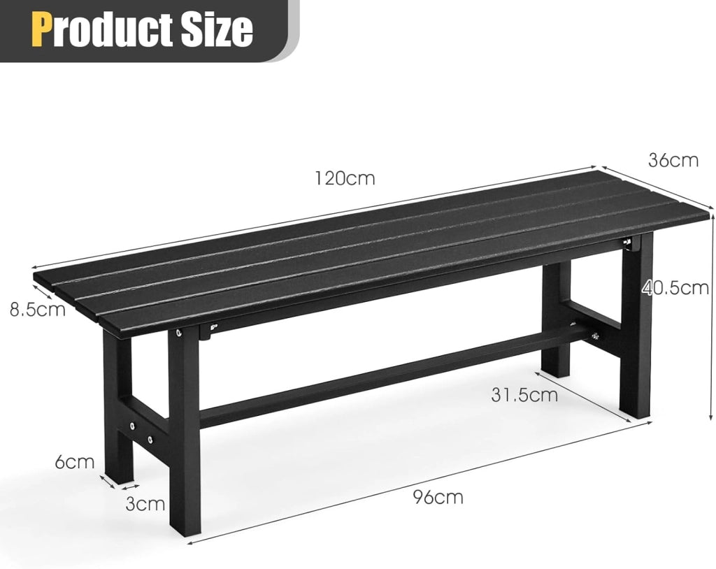 Panca da giardino in metallo, resistente alle intemperie, in metallo, portata fino a 300 kg, per giardino, cortile, balcone, 120 x 36 x 40,5 cm (nero)