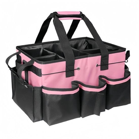 Tas di pulizia domestica, grande contenitore per utensili di pulizia, con maniglia, contenitore di pulizia, con schermo pieghevole, auto contenitore di pulizia - rosa