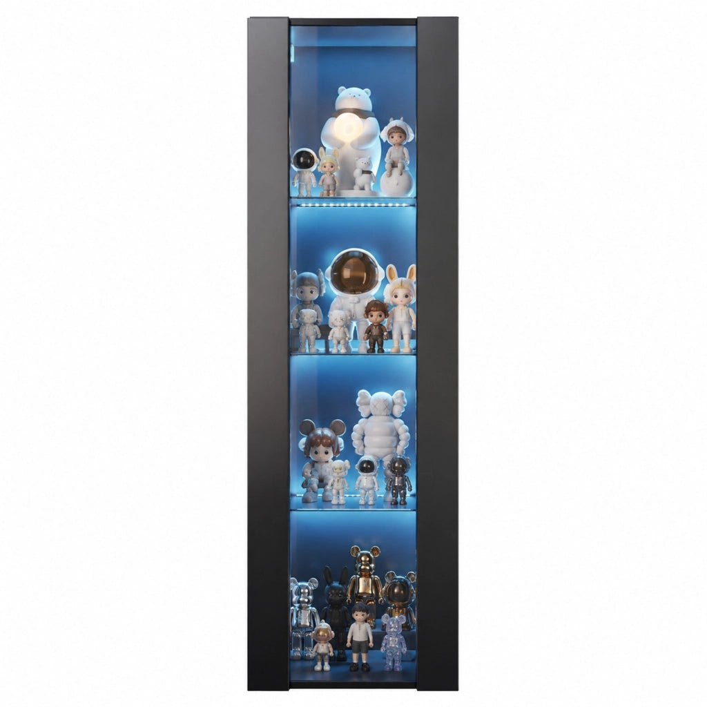 Vetrina nera 40 x 29 x 170 cm con 4 livelli; vetro e LED regolabili