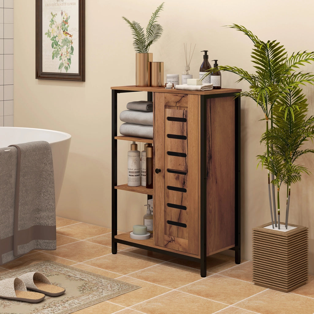 Mobile da bagno industriale con struttura in acciaio e 3 ripiani aperti ¨C zephmum ¨C 60x30x85 cm marrone rustico