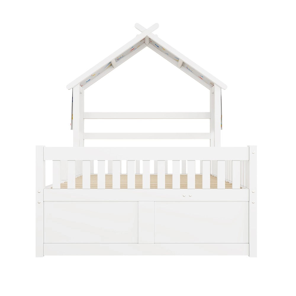 Letto Casetta con Letto Estraibile, 3 Cassetti e Sponde ¨C Xylo ¨C Bianco 140x200
