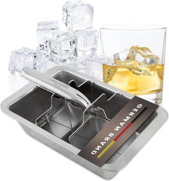 Ice Cube Mold XXL - Grande Dimensione - Acciaio Inossidabile - Con Inserto a Leva - Per Long Drink Whisky - Adatto Al Cibo