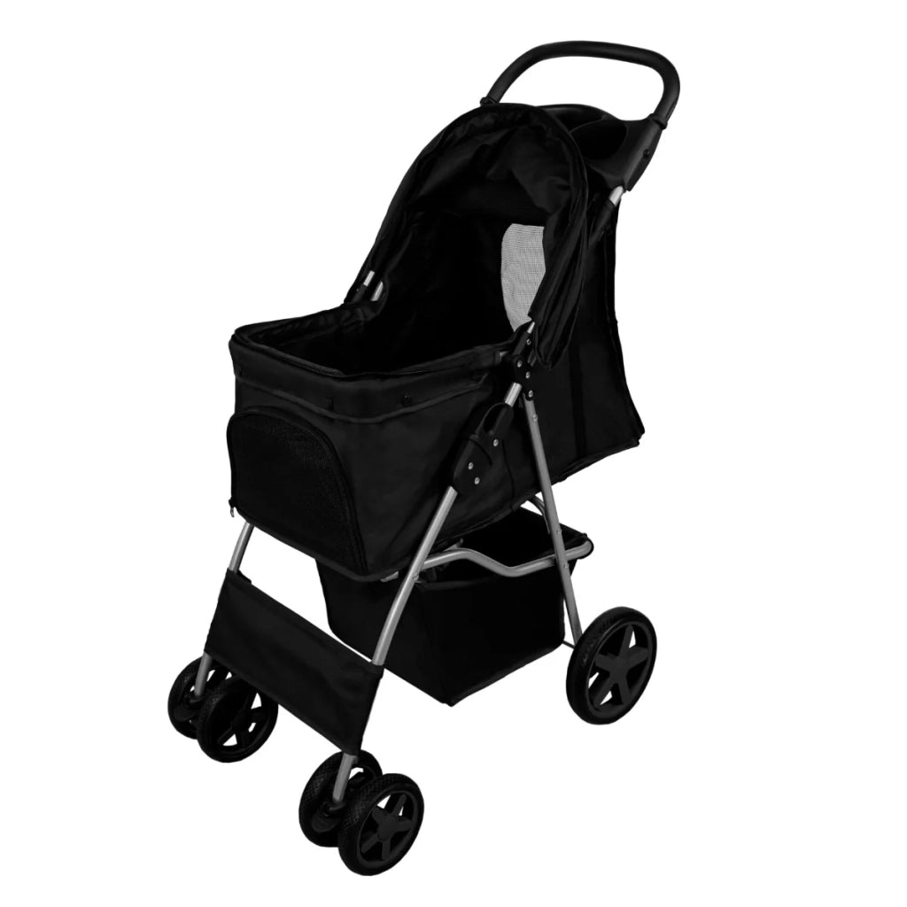 Passeggino per animali domestici Trasportino pieghevole Trolley da viaggio per gatti e cani Copertura anti-pioggia – Nero
