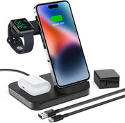 Stazione di Ricarica Wireless 3 in 1 per iPhone 13 Pro Max 12 - Caricabatterie Rapida Airpods 3 Pro - Apple Watch 7 SE - con Adattatore QC 3.0 18W