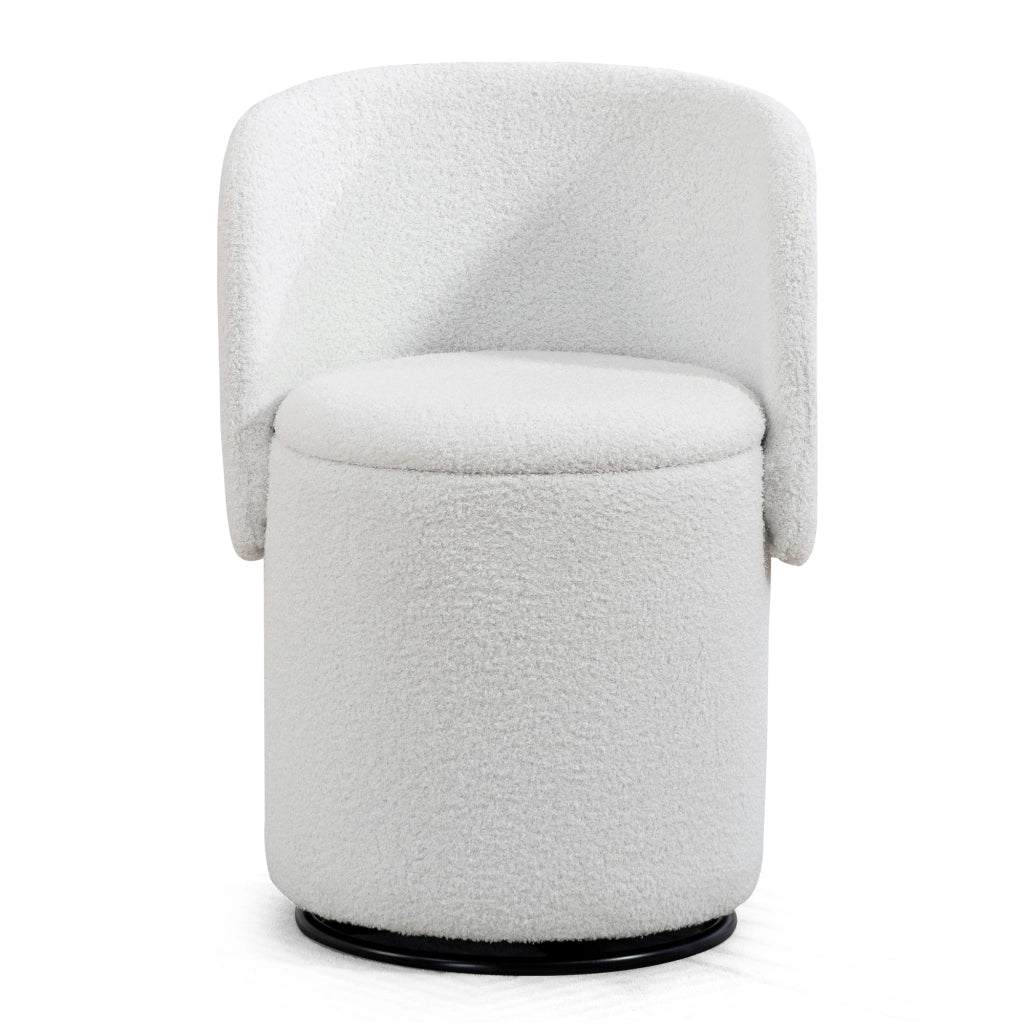 Fauteuil girevole con spazio contenitore e seduta imbottita in teddy per camera da letto e sala da pranzo bianco