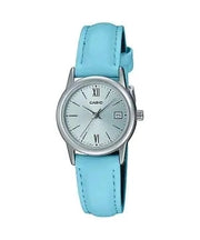 CASIO COLLECTION Mod. LADY DATE SILVER, LEATHER - LIGHT BLUE