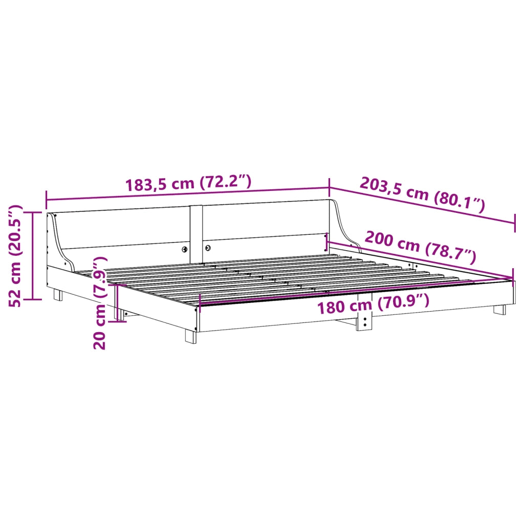 Letto senza Materasso Bianco 180x200 cm Legno Massello di Pino 850720