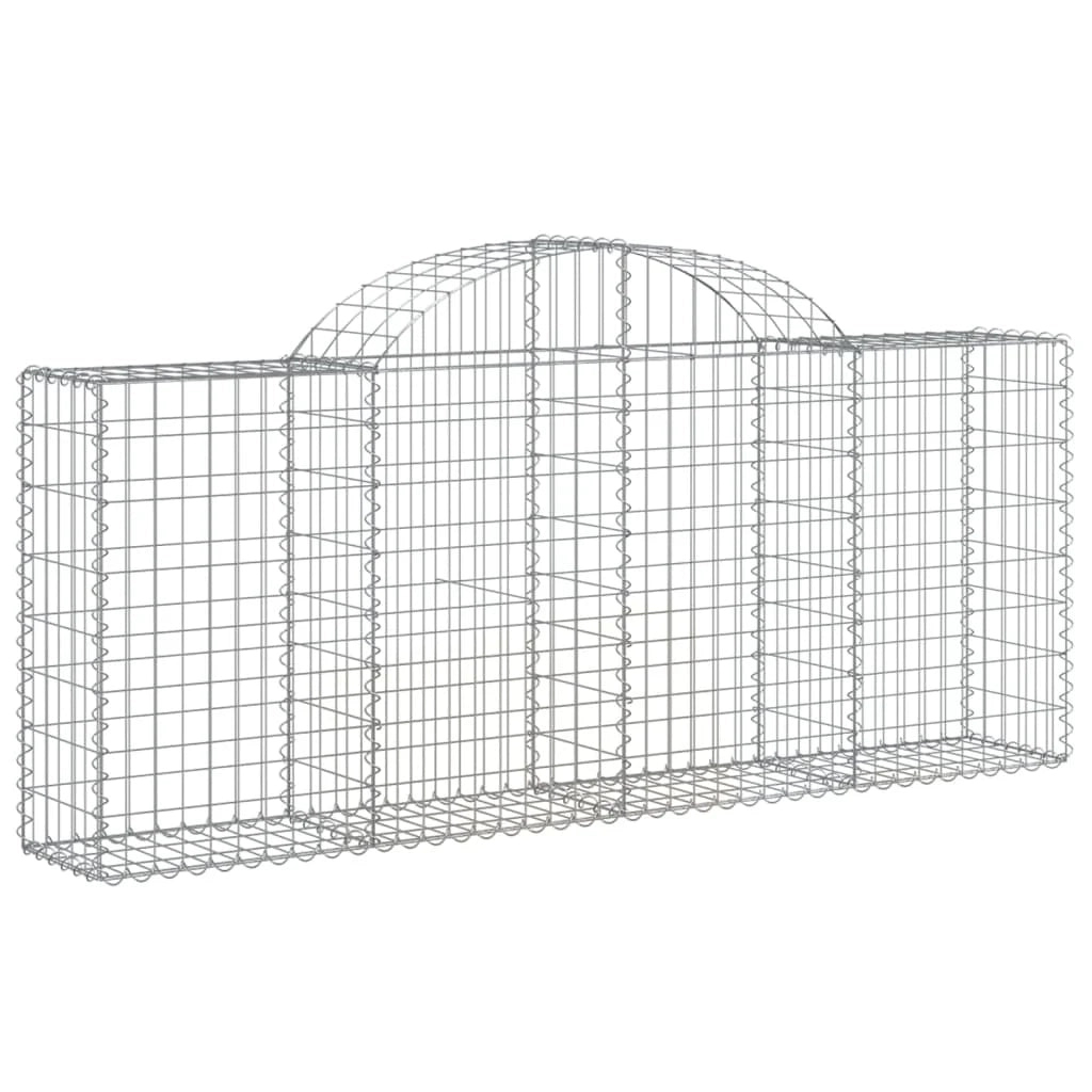 Cesto gabbione recinzione a gabbia muro di contenimento ad arco 200 x 30 x 80/100 cm ferro zincato argento 02_0040017