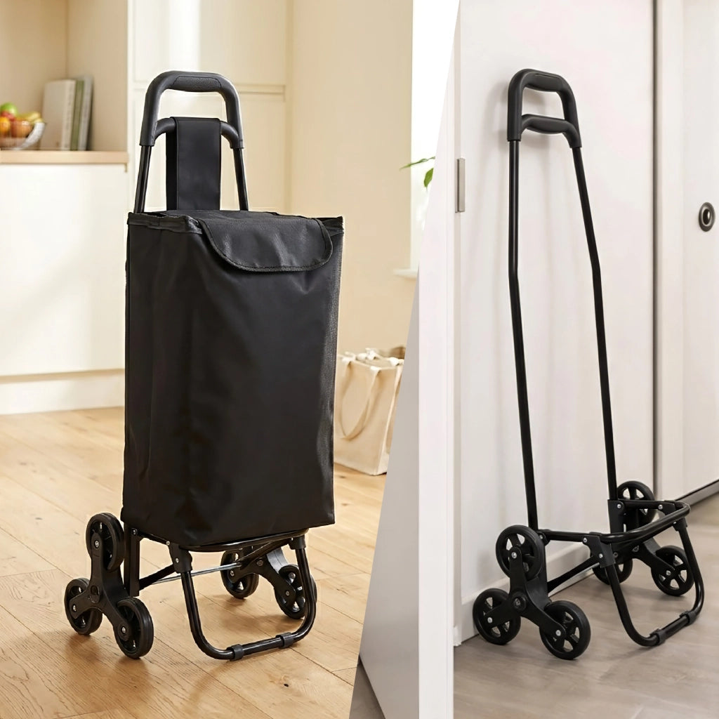 Carrello Spesa Saliscale 6 Ruote Pieghevole con Borsa Impermeabile, Porta Spesa per Scale Supermercato e Casa, Struttura in Acciaio – Il Gruppone   Nero