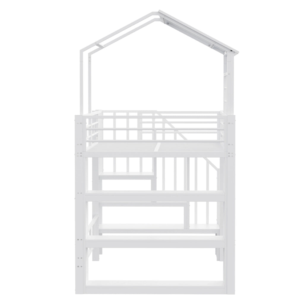 Letto alto multifunzione 90x200 cm bianco e rosa con scala