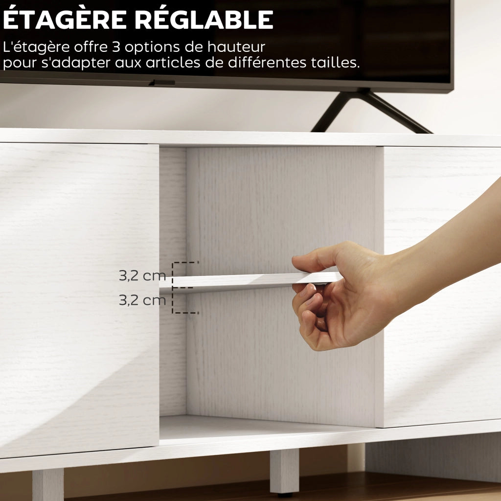 Mobile TV per televisori fino a 55 pollici ¨C Minimal ¨C 2 ante, ripiano regolabile, bianco, 110x35x45cm