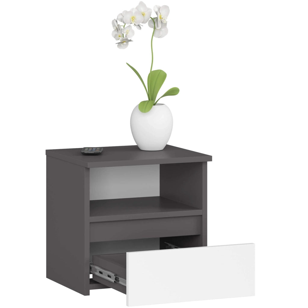 Comodino AKORD CL1 Grigia Grafite 40 cm 1 cassetto inserto frontale Bianco 40x35x40 cm