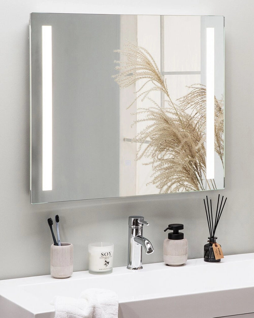 Specchio da Parete con LED in Vetro Trasparente 60 x 70 cm Rettangolare Illuminato