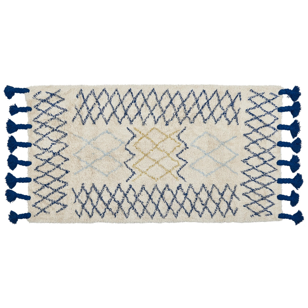 Tappeto beige in cotone 80 x 150 cm rettangolare frange motivo geometrico soggiorno camera da letto